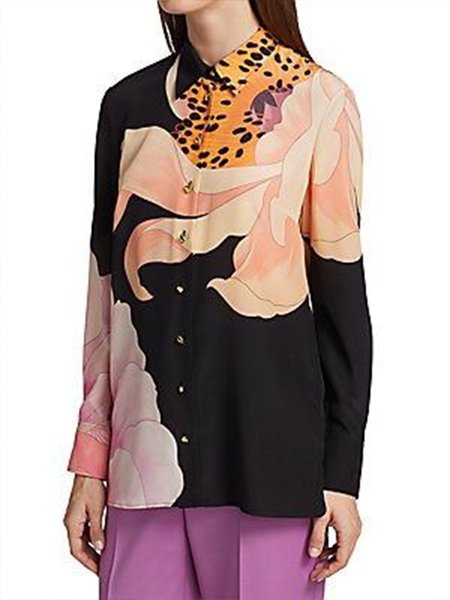 

Simple Elegant Shirt Collar Vintage Floral Shirt, As picture, Blouses & Shirts