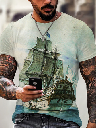 

Casual Crew Neck Short Sleeve T-shirt, As picture, Men's t-shirts