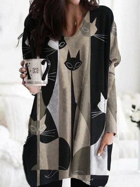 

Khaki Animal Casual Loosen Geometric Knitting Dress, Mini Dresses