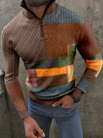 

cotone Manica lunga Colletto in piedi Camicie & Camicette, Caffè, Men's Top