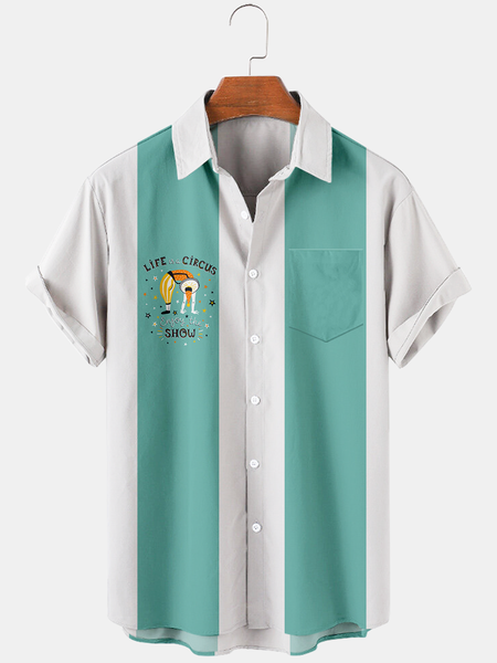 

Short Sleeve Shirt Collar Shirts, As picture, Men's Floral shirt