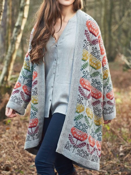 

Long Sleeve Vintage Outerwear, Multicolor, Cardigans