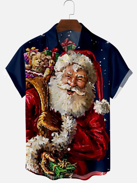 

Christmas Santa Claus Printed Short Sleeve Shirts & Tops, As picture, Shirts