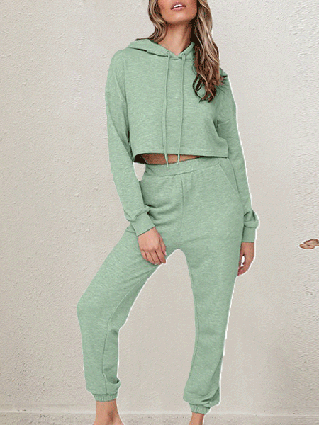 

Hooded Two Piece Sets, Green, Two-piece Outfits