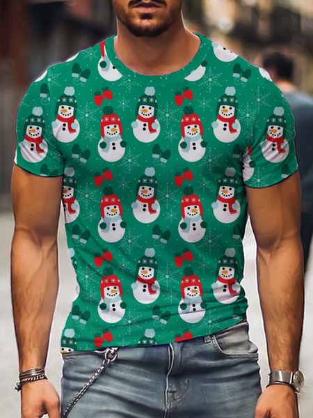 

Cartoon Cotton Blends Short Sleeve Casual Shirts & Tops, Green, Men's t-shirts