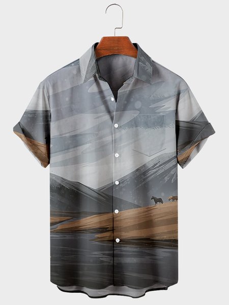 

Short Sleeve Shirt Collar Shirts, Gray, Men's Floral shirt