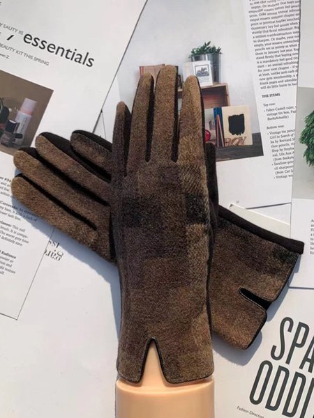 

Acrylic Abstract Plaid Gradient Warm Gloves, Brown, Scarves&Gloves