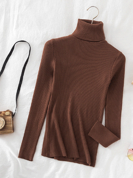 

High Neck Cotton Solid Shirts & Tops, Coffee, Tops