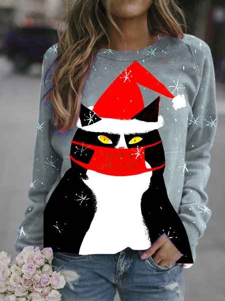 

Christmas Cut Cat Funny Casual Sweatshirt, As picture, Hoodies&Sweatshirts