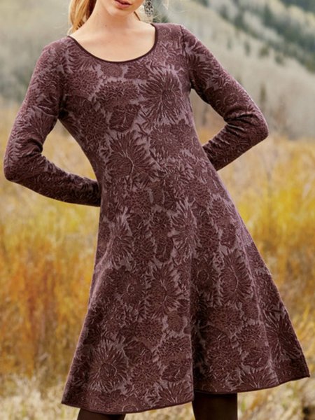 

Casual Long Sleeve Crew Neck Printed Dresses, Multicolor, Mini Dresses