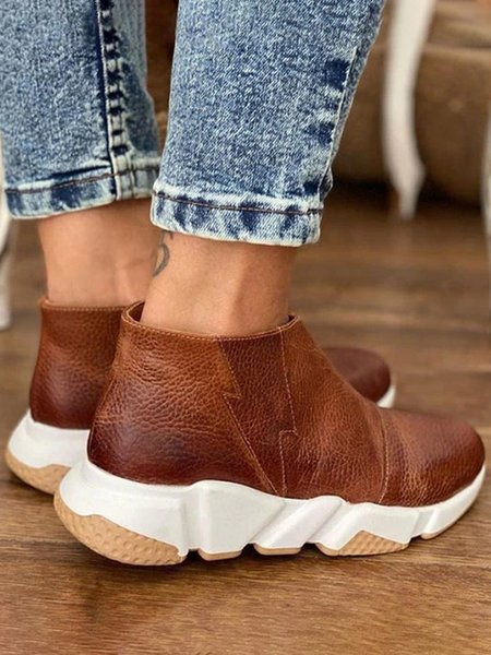 

Casual Plain Zipper Sneakers, Brown, Athletic & Casual Shoes
