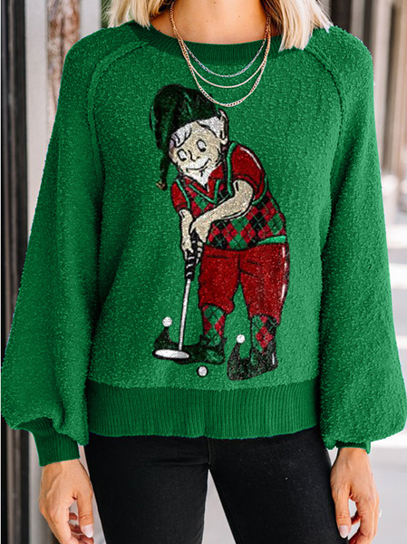 

Christmas Figure Casual Crew Neck Sweatshirt, Green, Sweatshirts & Hoodies