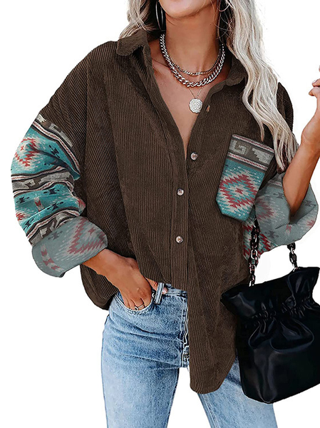 

Shirt Collar Casual Outerwear, Brown, Outerwear