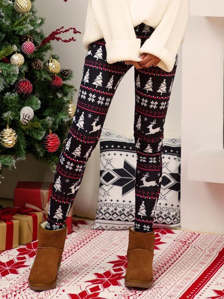 

Christmas printed Skinny Long Pants, Black red, Pants