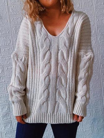 

Casual Wool/Knitting Sweater, Beige, Sweaters