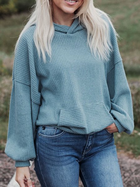 

Loosen Hooded Bishop Sleeve Sporty Sweatshirt, Cyan, Sweatshirts & Hoodies