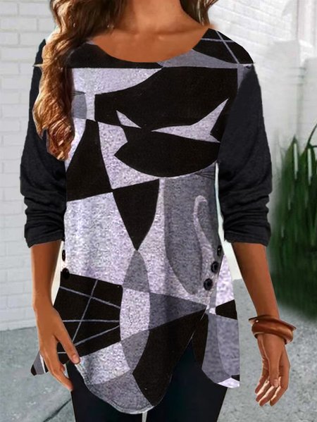 

Cat Loosen Crew Neck Shirts & Tops, As picture, T-Shirts