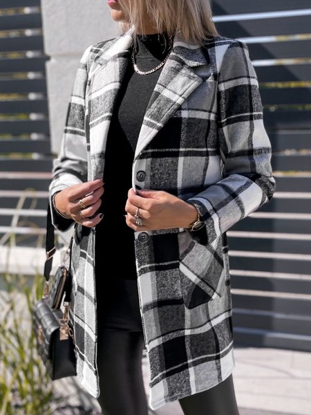 

Lapel Elegant Vintage Casual Cotton Blends Outerwear, Black, Outerwear