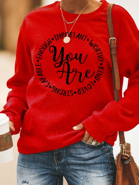 

You Are Important Letter Casual Sweatshirts, Red, Hoodies&Sweatshirts