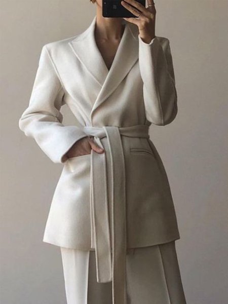 

Long Sleeve Daily Solid Regular Fit Outerwear, White, Coats