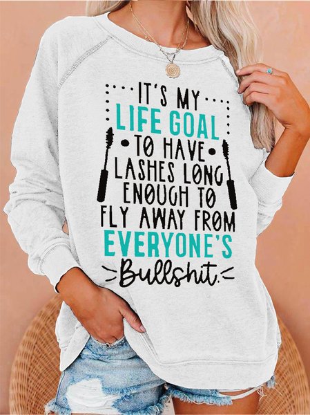 

Funny text print round neck long sleeve sweatshirt, White, Hoodies&Sweatshirts