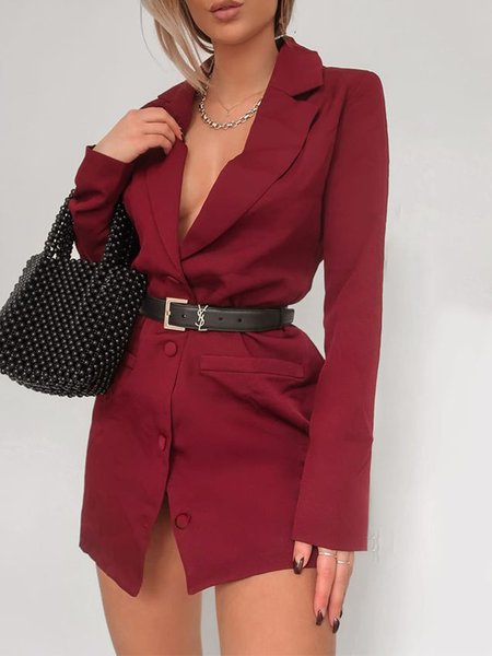 

Long Sleeve Lady Regular Fit Lapel Solid Outerwear, Red, Blazers