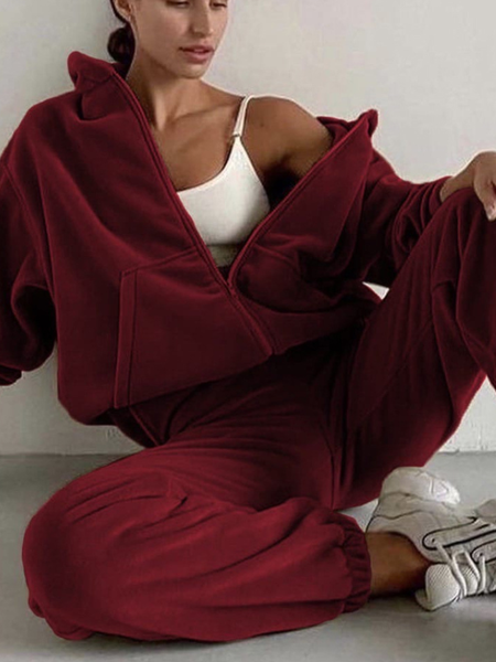 

New autumn and winter women's fashion casual sweater set, Wine red, Suits