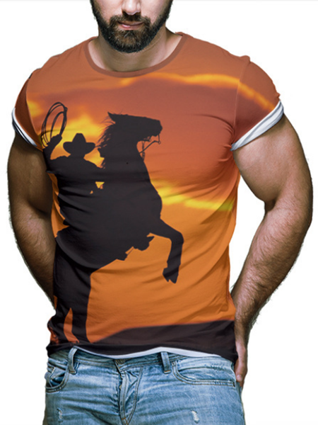 

Colorblock Crew Neck Vintage T-shirt, As picture, Men's t-shirts