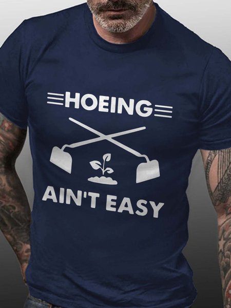 

Hoeing Ain't Easy Crew Neck Short Sleeve Cotton Blends Shirts & Tops, Deep blue, T-shirts