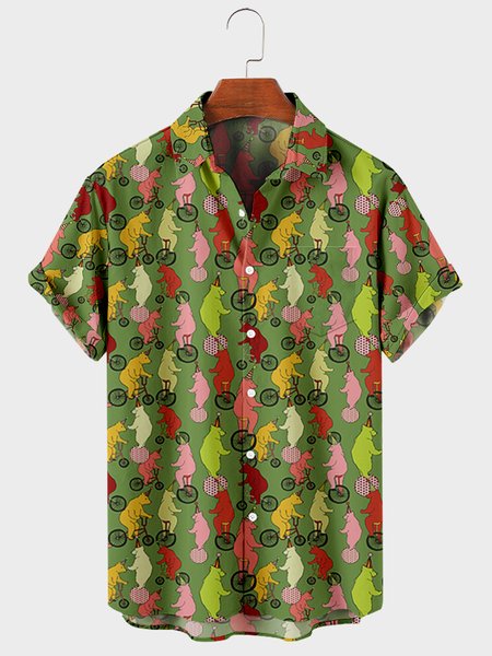 

Short Sleeve Vintage Shirts, Green, Men's Floral shirt