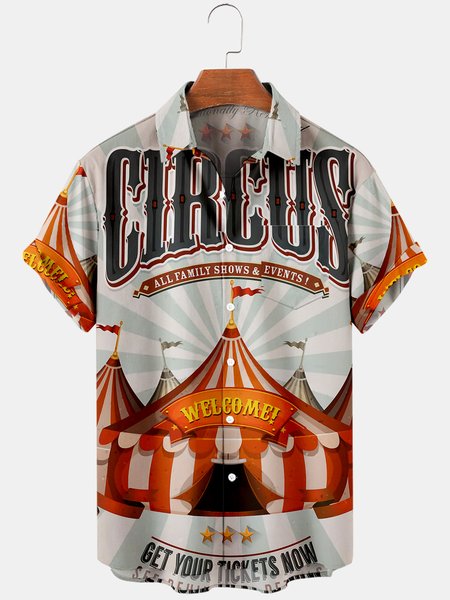 

Mens Circus Joker Print Casual Breathable Chest Pocket Short Sleeve Hawaiian Shirts, White, Men's Floral shirt