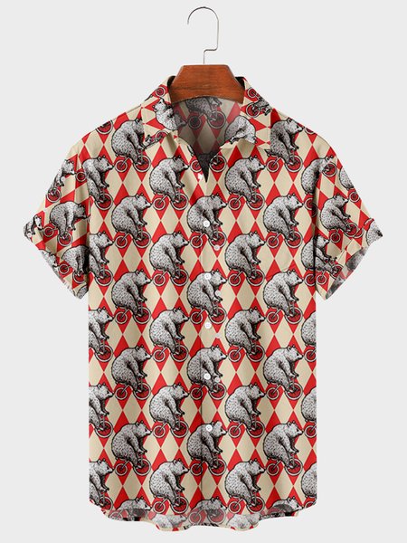 

Animal Vintage Shirt Collar Shirts & Tops, Red, Men's Floral shirt