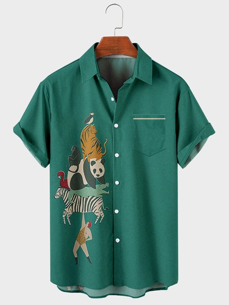 

Vintage Shirt Collar Shirts, Green, Men's Floral shirt