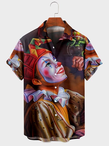 

Short Sleeve Shirt Collar Figure Floral Shirt, As picture, Men's Floral shirt