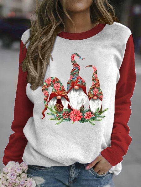 

Christmas print round neck long-sleeved sweatshirt, Red, Hoodies&Sweatshirts