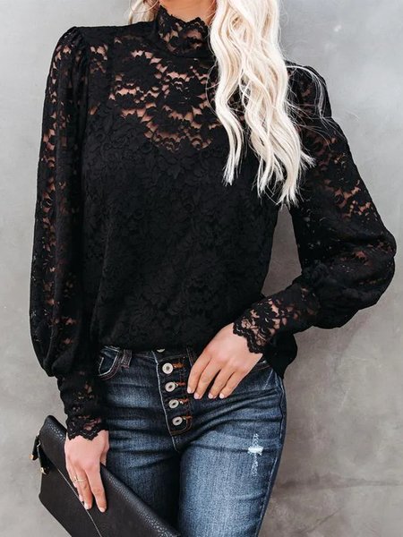 

Round Neck Loosen Sexy Shirts & Tops, Black, Tops