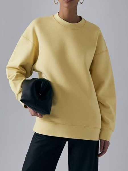

Fall Crew Neck Casual Slightly stretchy Mid-weight Casual Simple Sweatshirt, Light yellow, Hoodies and Sweatshirts