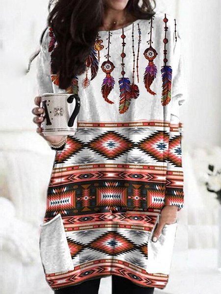 

West Styles Fashion Tribal Loosen Dresses, Red, Mini Dresses