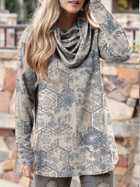 

Vintage Geometric Cowl neck Shirts & Tops, Gray, T-Shirts