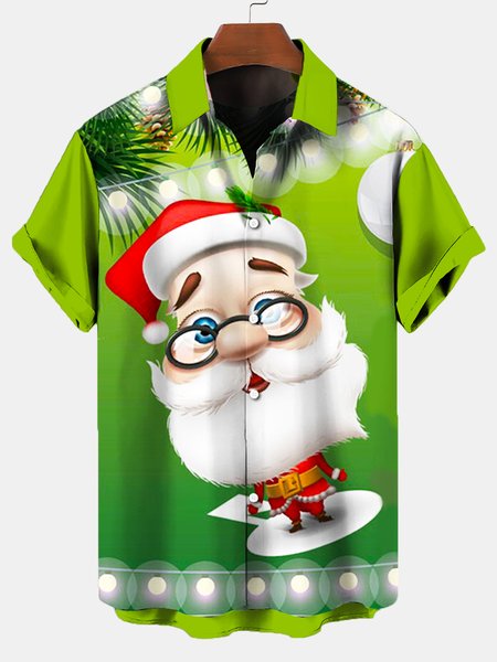 

Shirt Collar Short Sleeve Christmas Shirts & Tops, As picture, Men's Floral shirt