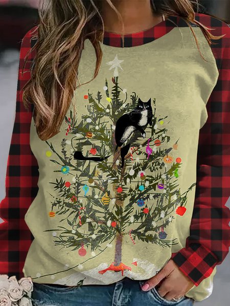 

Christmas Tree Cat Vintage Sweatshirt, As picture, Hoodies&Sweatshirts