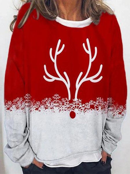 

Christmas Printed Loosen Casual Shirts & Tops, Red, Tops