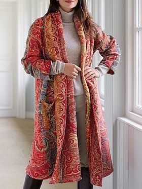 

Casual Lapel Paisley Outerwear, As picture, Outerwear