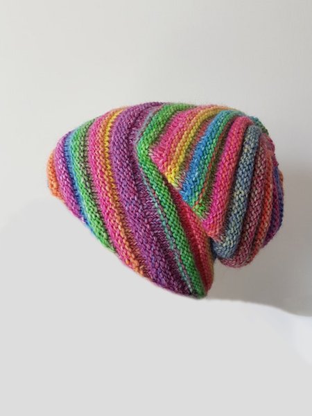 Warm Knitted Hat with Rainbow Stripes, As picture, Hats