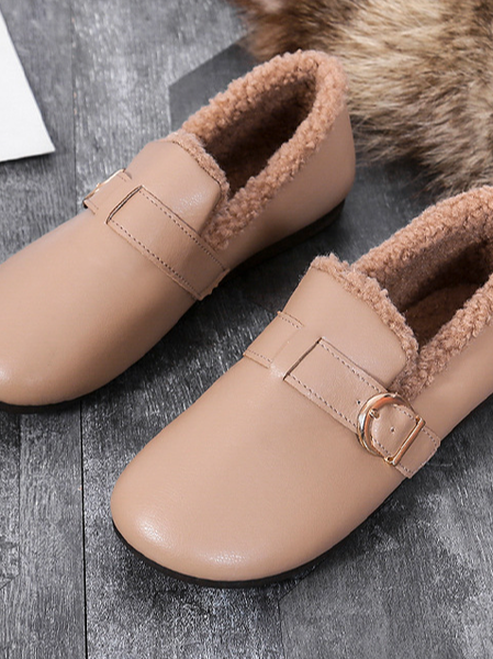 

Fall Plain Pu Leather Flats, Khaki, Flats