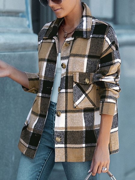 

Grid Loosen Off Shoulder Casual Outerwear, Khaki, Coats