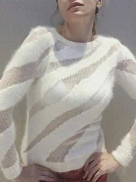 

Long Sleeve Lady Solid Sweater, White, Pullovers