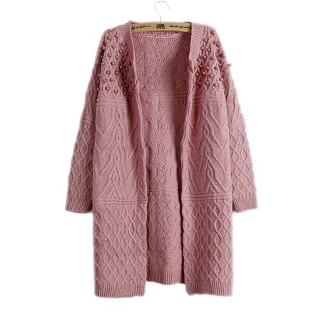

Regular Fit Romantic Pearl Decorated Solid Long Sleeves Knitted Outerwear, Pink, Cardigans