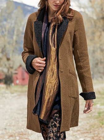 

Vintage Loosen Plain Outerwear, Brown, Coats