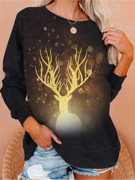 

Cotton Blends Crew Neck Shirts & Tops, Deep gray, Long sleeve tops
